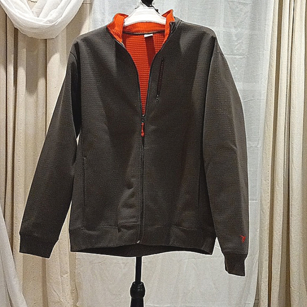 Men XXL Charcoal Gray Full-Zip Active Jacket with Contrast Orange Lining
